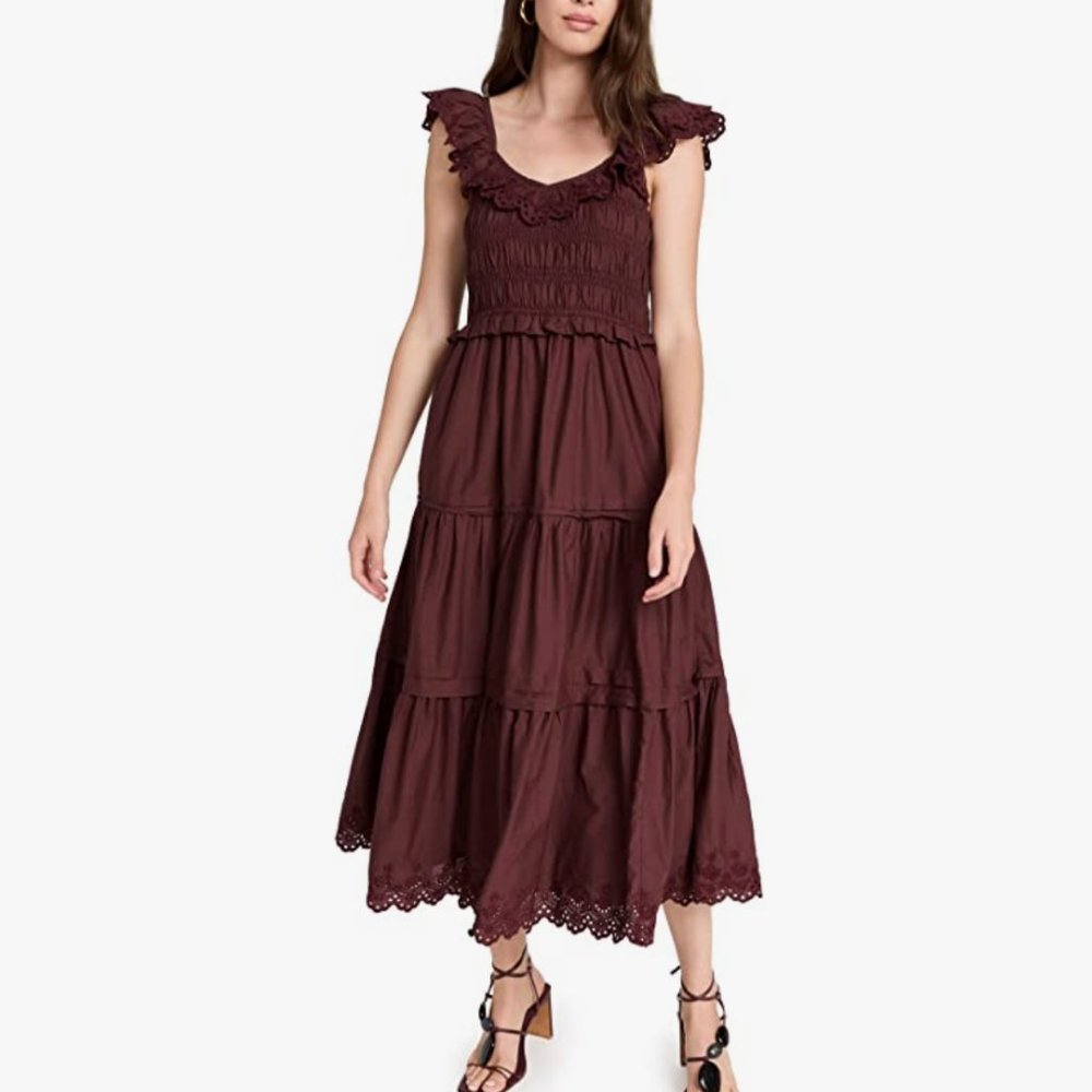 Madewell Mulberry Embroidered Smocked Lucie Maxi Dress, Size 12